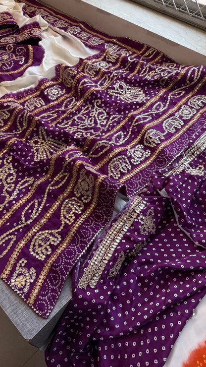 Gotta Patti On Munga Silk Digital Print · 24 Artisan Hours of work · The Mehfil Edit