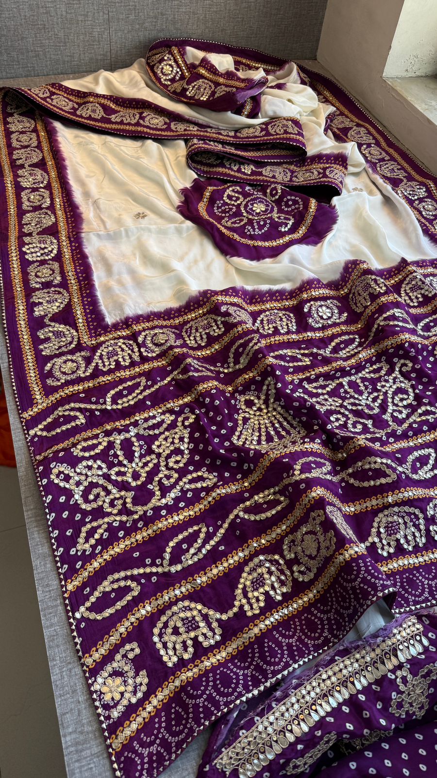 Gotta Patti On Munga Silk Digital Print · 24 Artisan Hours of work · The Mehfil Edit