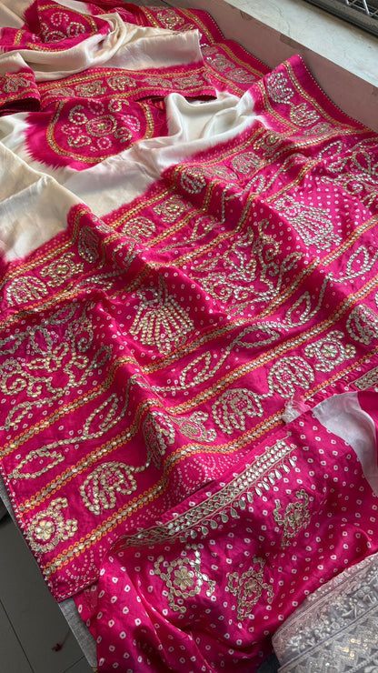 Gotta Patti On Munga Silk Digital Print · 24 Artisan Hours of work · The Mehfil Edit