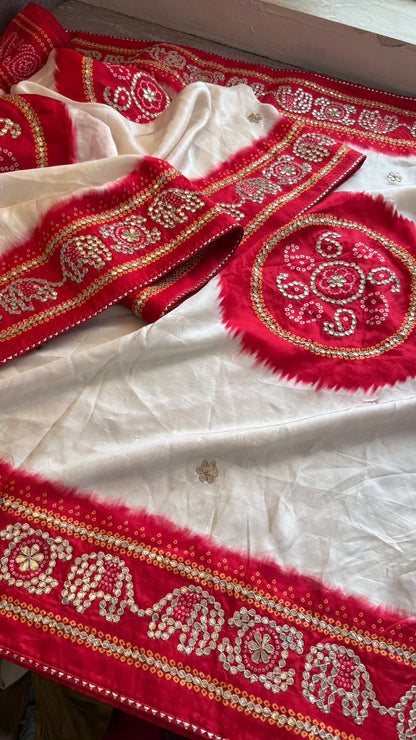 Gotta Patti On Munga Silk Digital Print · 24 Artisan Hours of work · The Mehfil Edit