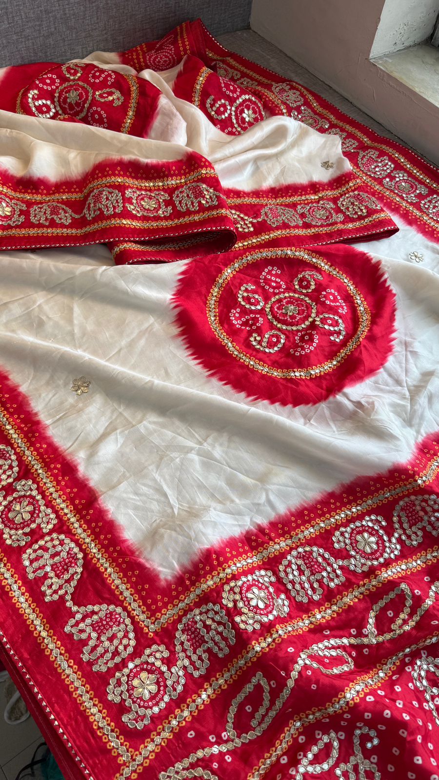 Gotta Patti On Munga Silk Digital Print · 24 Artisan Hours of work · The Mehfil Edit
