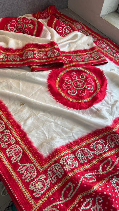 Gotta Patti On Munga Silk Digital Print · 24 Artisan Hours of work · The Mehfil Edit