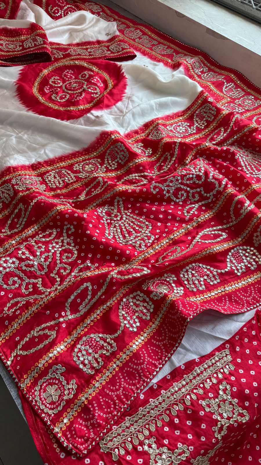 Gotta Patti On Munga Silk Digital Print · 24 Artisan Hours of work · The Mehfil Edit