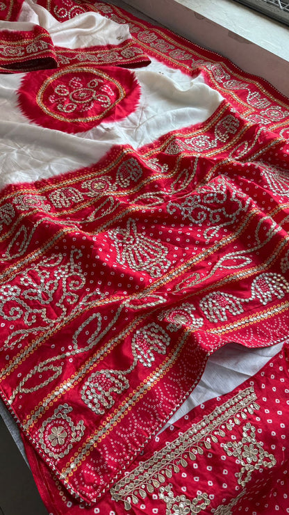 Gotta Patti On Munga Silk Digital Print · 24 Artisan Hours of work · The Mehfil Edit