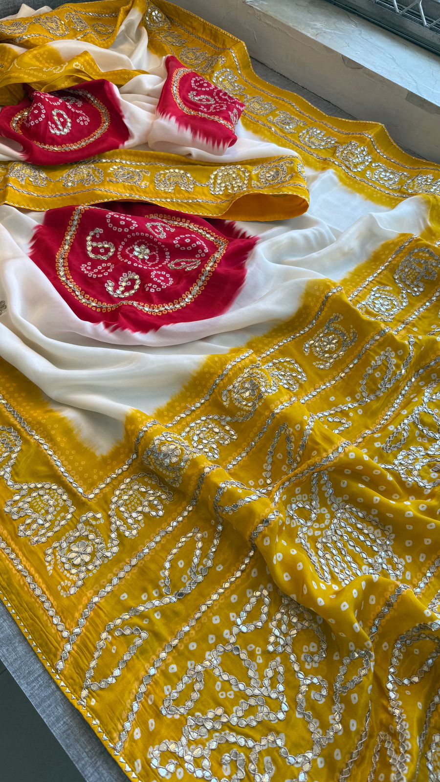 Gotta Patti On Munga Silk Digital Print · 24 Artisan Hours of work · The Mehfil Edit