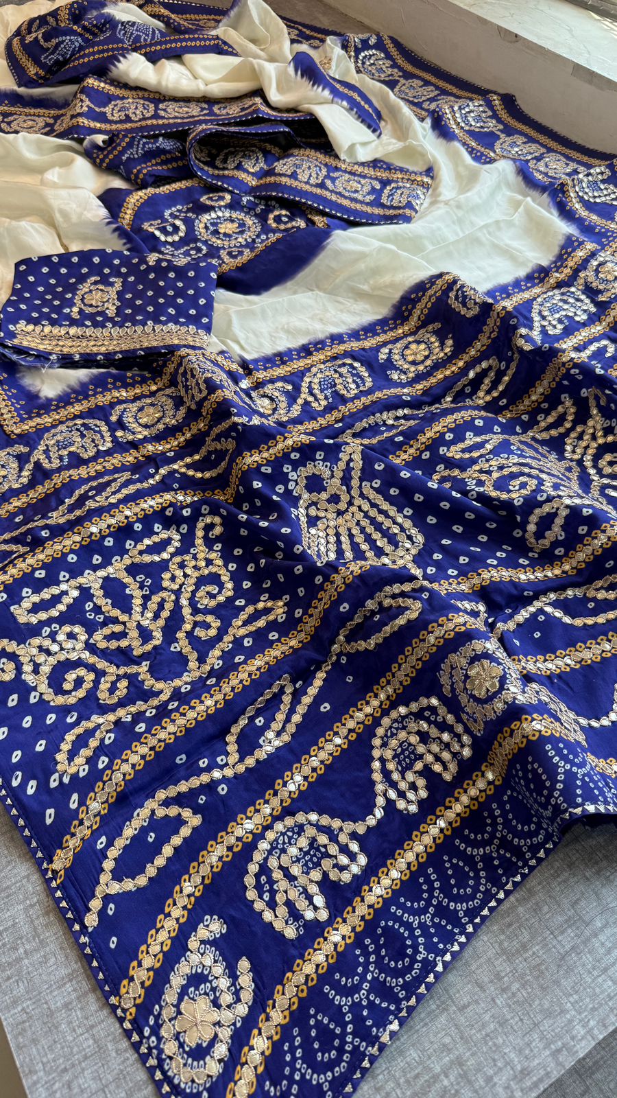 Gotta Patti On Munga Silk Digital Print · 24 Artisan Hours of work · The Mehfil Edit