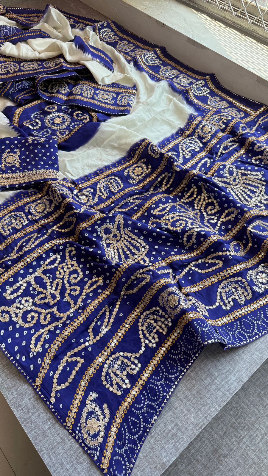 Gotta Patti On Munga Silk Digital Print · 24 Artisan Hours of work · The Mehfil Edit