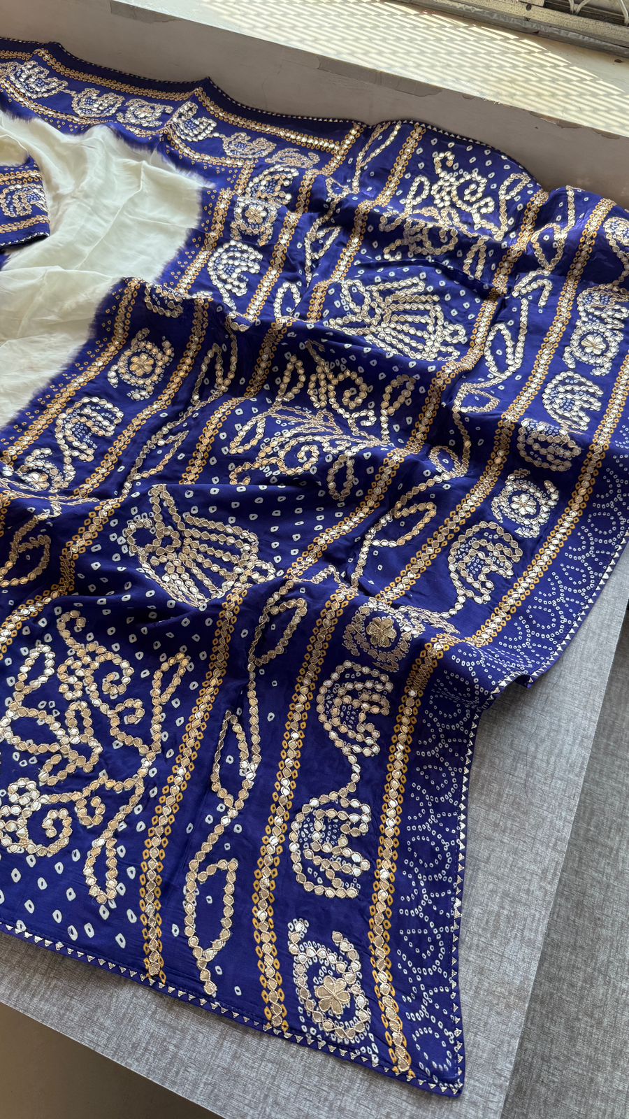 Gotta Patti On Munga Silk Digital Print · 24 Artisan Hours of work · The Mehfil Edit
