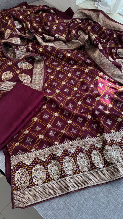 Zardozi Gotta Patti And Pearl On Munga Silk Banarasi Bandhani · 44 Artisan Hours of work · The Imambara Edit