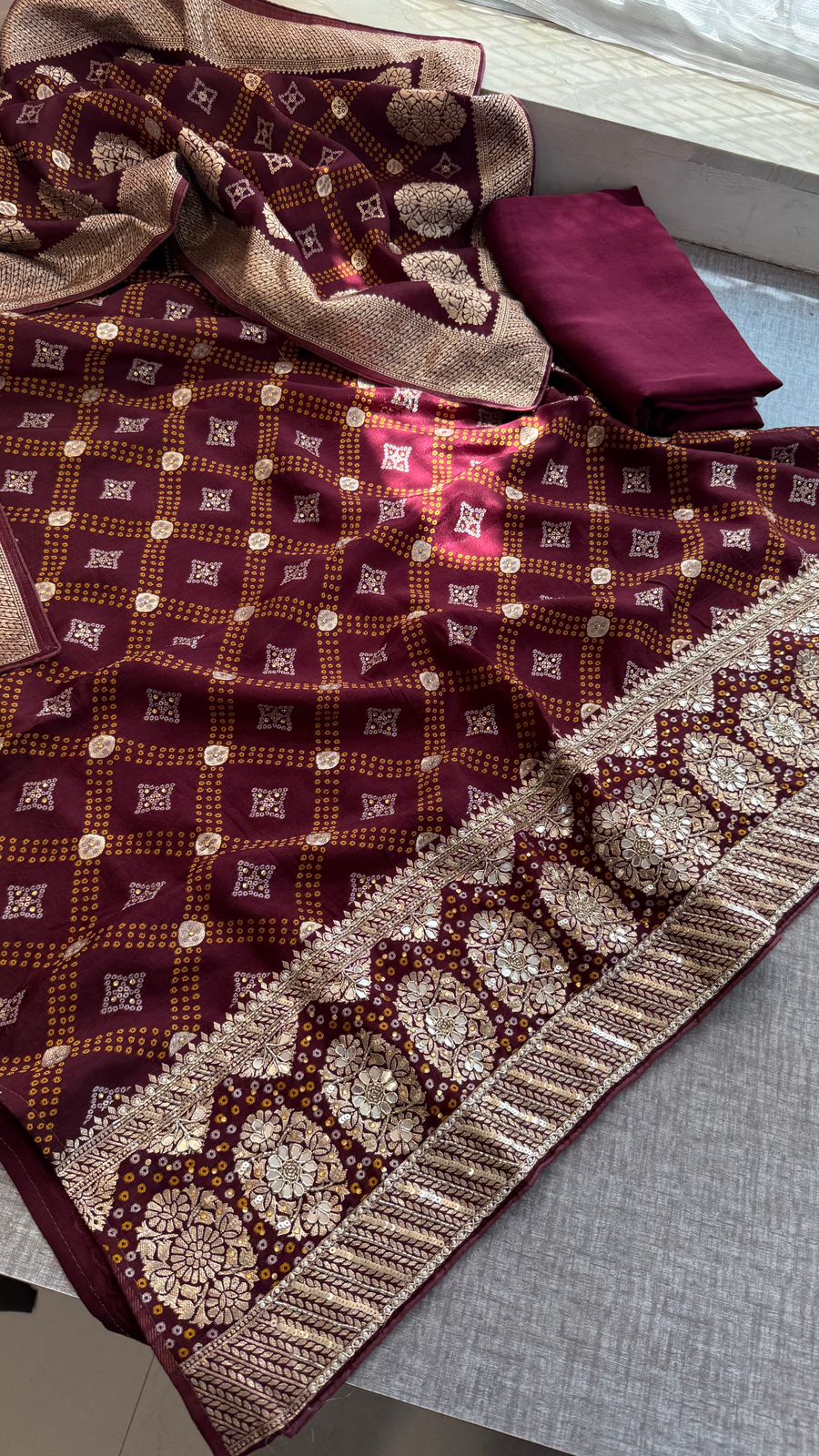 Zardozi Gotta Patti And Pearl On Munga Silk Banarasi Bandhani · 44 Artisan Hours of work · The Imambara Edit