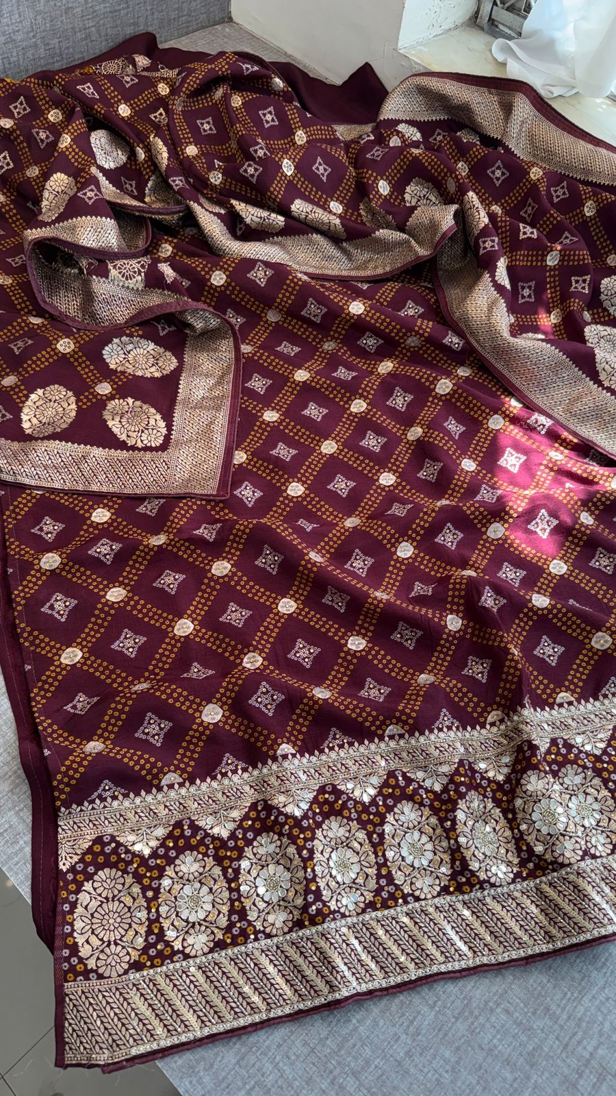 Zardozi Gotta Patti And Pearl On Munga Silk Banarasi Bandhani · 44 Artisan Hours of work · The Imambara Edit