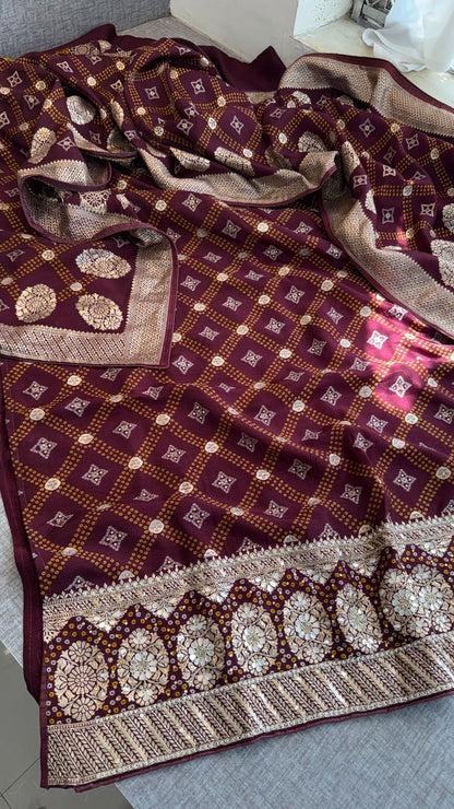 Zardozi Gotta Patti And Pearl On Munga Silk Banarasi Bandhani · 44 Artisan Hours of work · The Imambara Edit