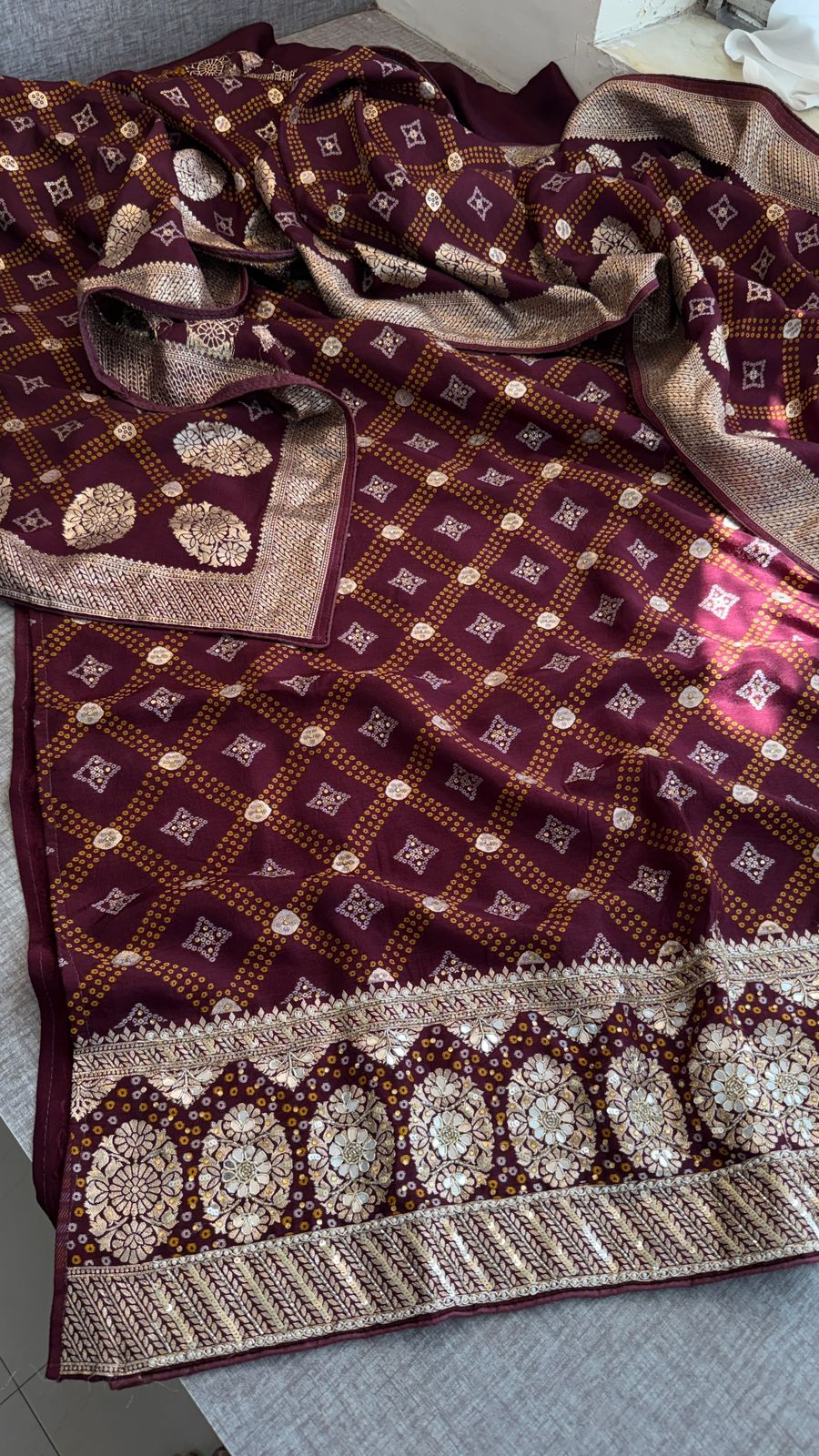 Zardozi Gotta Patti And Pearl On Munga Silk Banarasi Bandhani · 44 Artisan Hours of work · The Imambara Edit