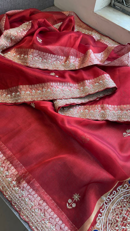 Zardozi Kutdana And Pearl On Tissue Silk Banarasi · 68 Artisan Hours of work · The Noor Edit