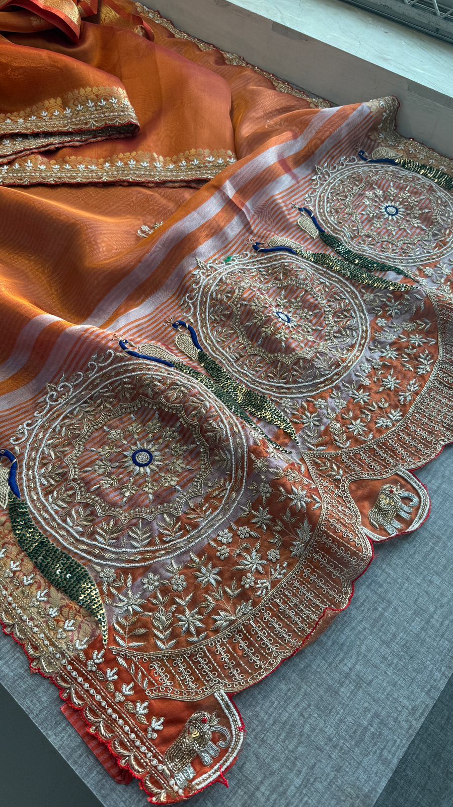 Zardozi Kutdana And Pearl On Tissue Silk Banarasi · 68 Artisan Hours of work · The Noor Edit