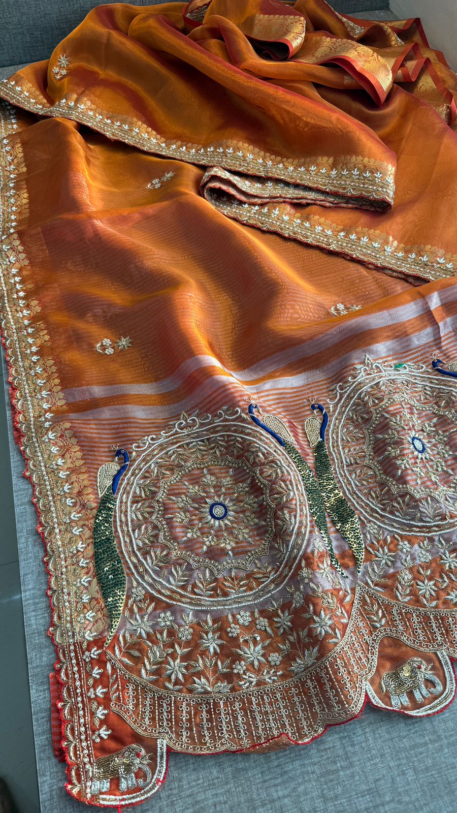 Zardozi Kutdana And Pearl On Tissue Silk Banarasi · 68 Artisan Hours of work · The Noor Edit
