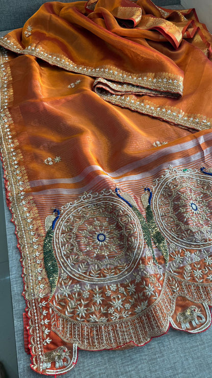 Zardozi Kutdana And Pearl On Tissue Silk Banarasi · 68 Artisan Hours of work · The Noor Edit