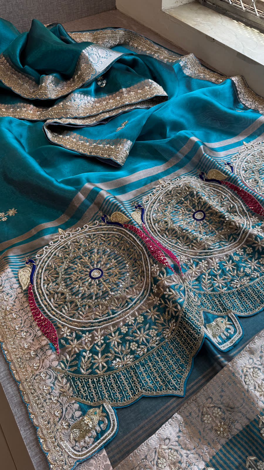 Zardozi Kutdana And Pearl On Tissue Silk Banarasi · 68 Artisan Hours of work · The Noor Edit