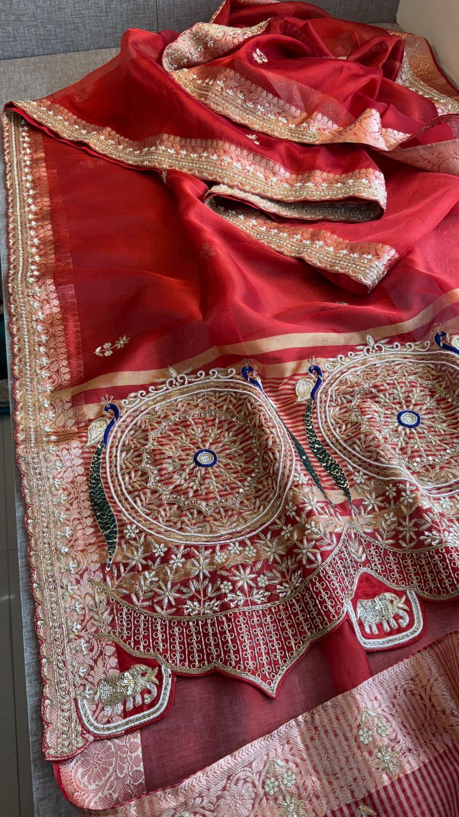 Zardozi Kutdana And Pearl On Tissue Silk Banarasi · 68 Artisan Hours of work · The Noor Edit