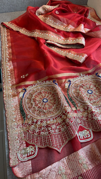 Zardozi Kutdana And Pearl On Tissue Silk Banarasi · 68 Artisan Hours of work · The Noor Edit