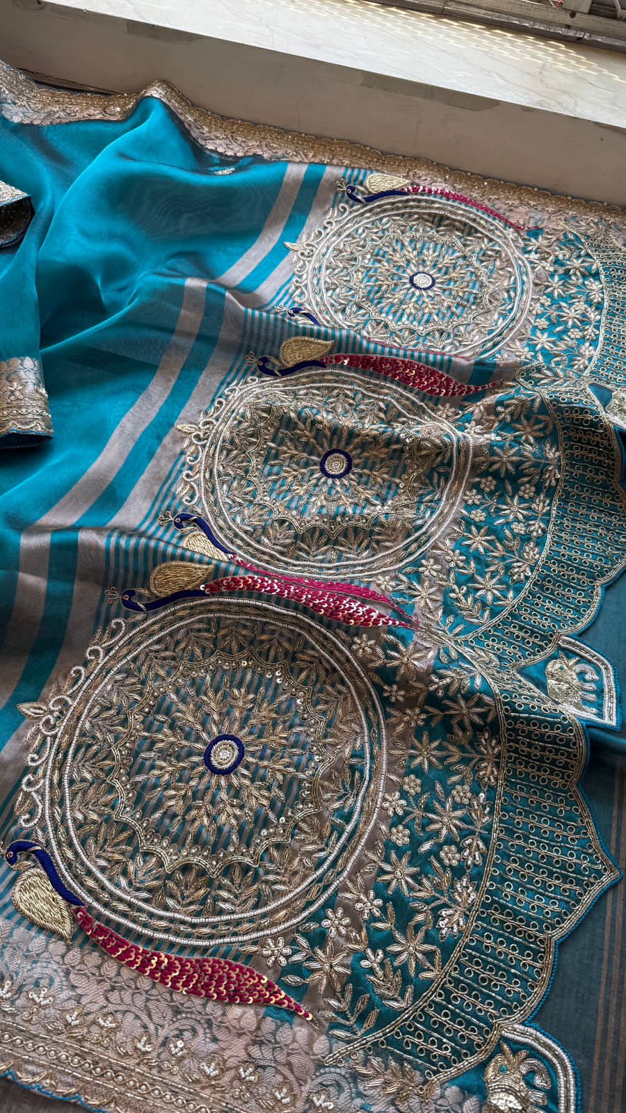 Zardozi Kutdana And Pearl On Tissue Silk Banarasi · 68 Artisan Hours of work · The Noor Edit