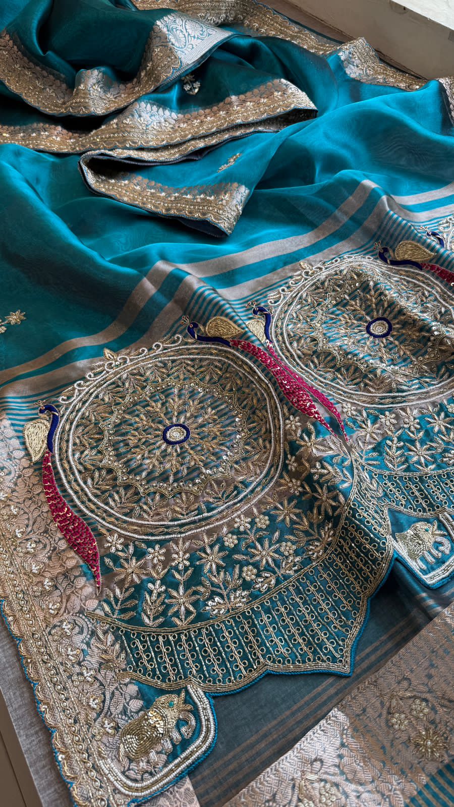 Zardozi Kutdana And Pearl On Tissue Silk Banarasi · 68 Artisan Hours of work · The Noor Edit