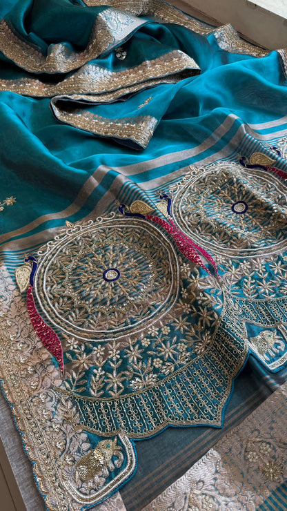 Zardozi Kutdana And Pearl On Tissue Silk Banarasi · 68 Artisan Hours of work · The Noor Edit