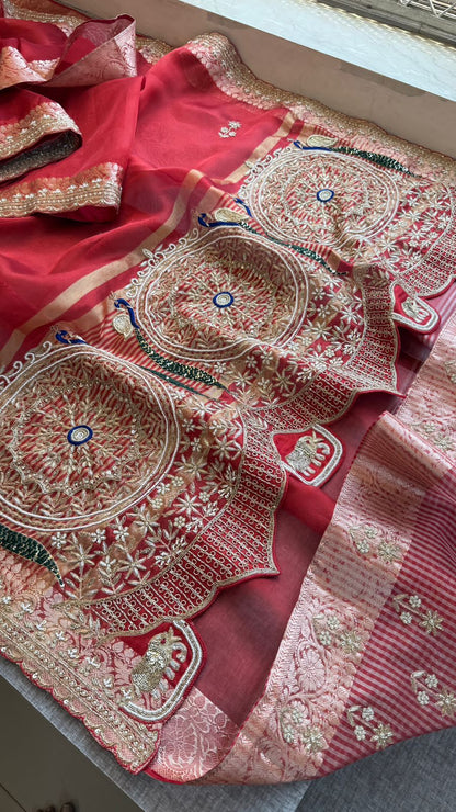 Zardozi Kutdana And Pearl On Tissue Silk Banarasi · 68 Artisan Hours of work · The Noor Edit