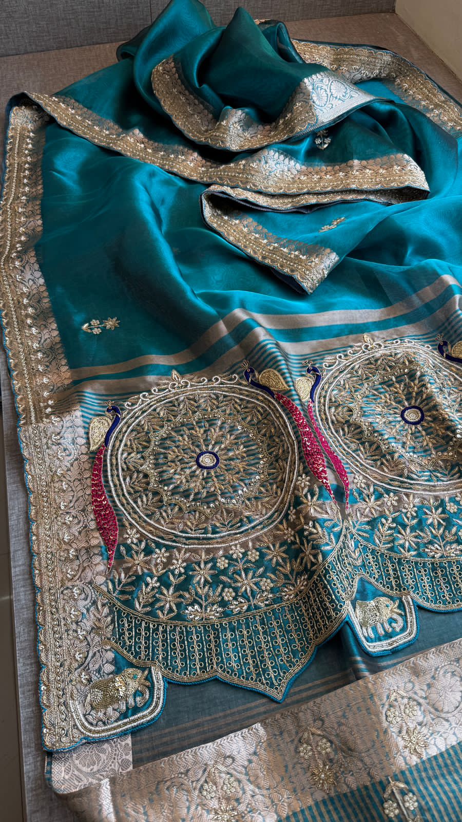 Zardozi Kutdana And Pearl On Tissue Silk Banarasi · 68 Artisan Hours of work · The Noor Edit