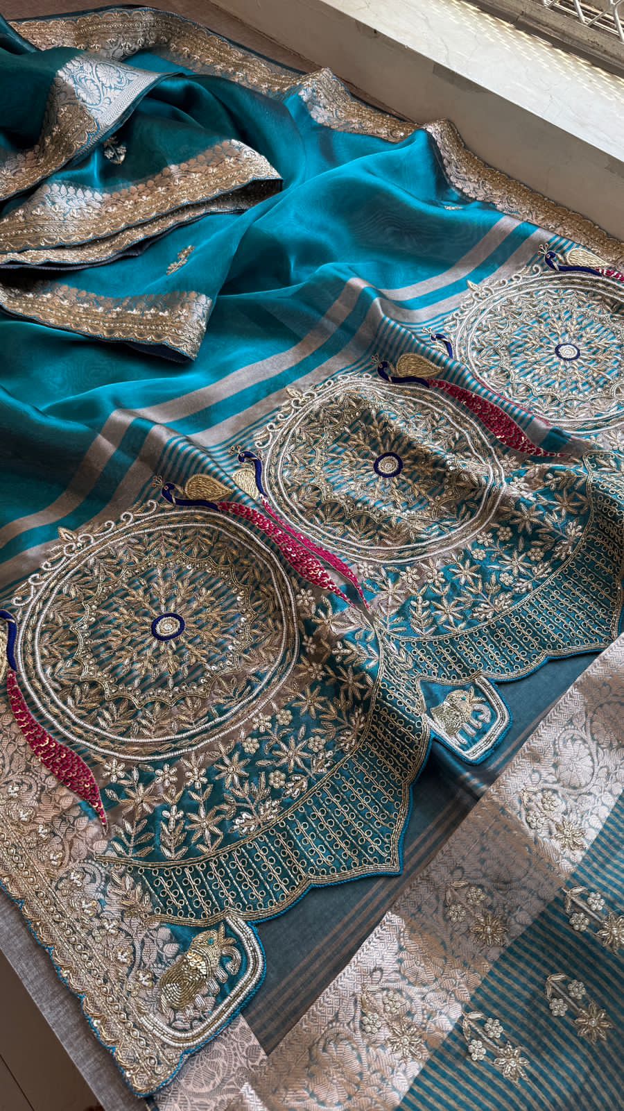 Zardozi Kutdana And Pearl On Tissue Silk Banarasi · 68 Artisan Hours of work · The Noor Edit