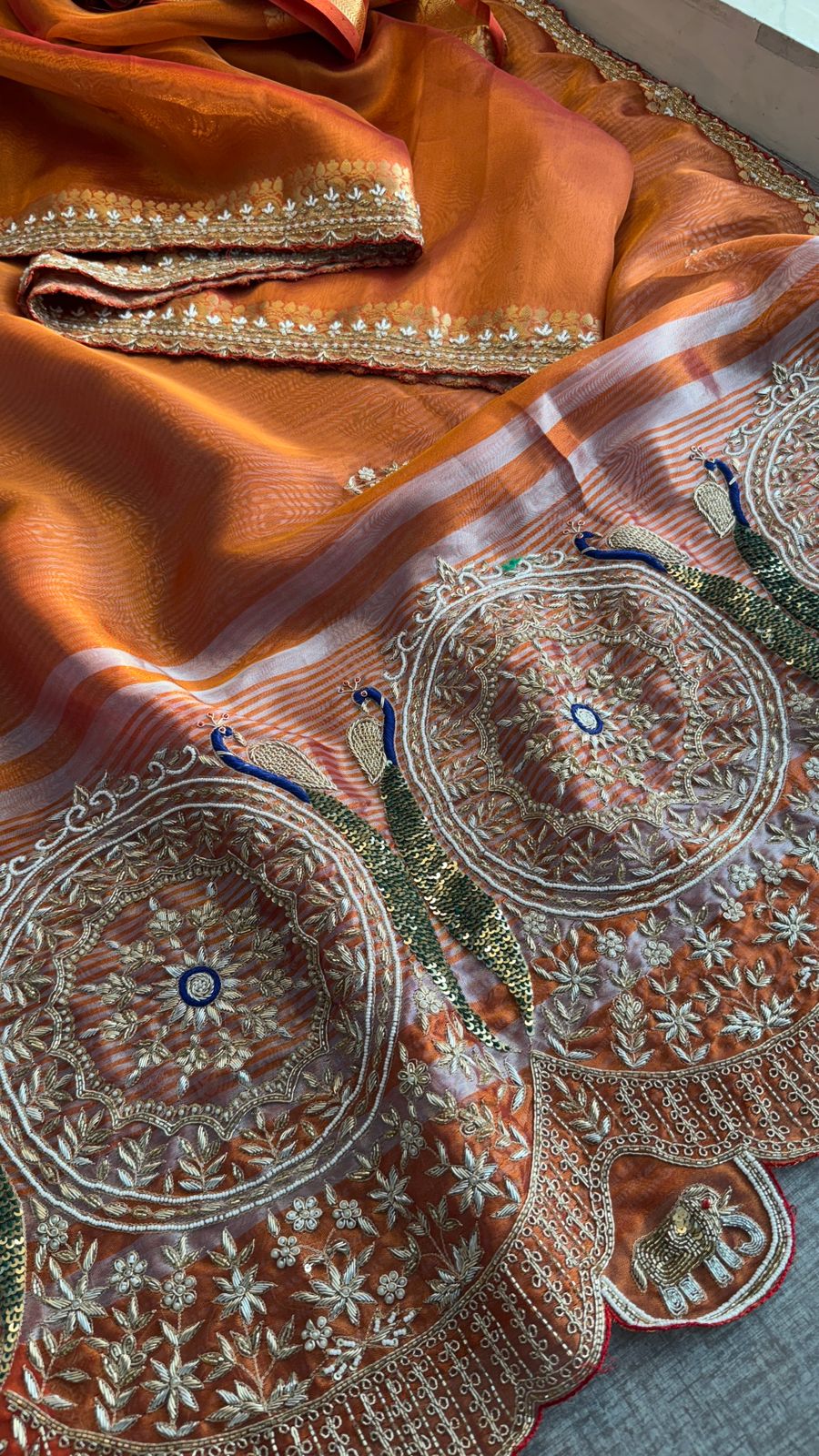 Zardozi Kutdana And Pearl On Tissue Silk Banarasi · 68 Artisan Hours of work · The Noor Edit