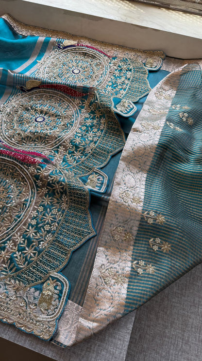 Zardozi Kutdana And Pearl On Tissue Silk Banarasi · 68 Artisan Hours of work · The Noor Edit