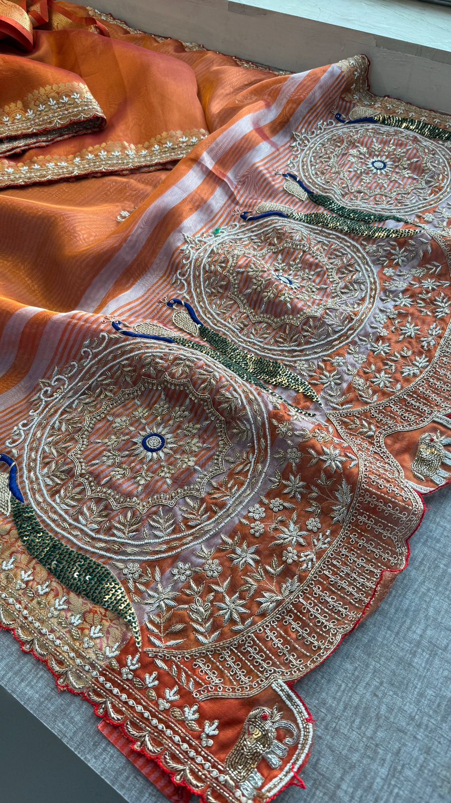 Zardozi Kutdana And Pearl On Tissue Silk Banarasi · 68 Artisan Hours of work · The Noor Edit