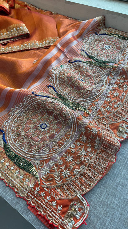Zardozi Kutdana And Pearl On Tissue Silk Banarasi · 68 Artisan Hours of work · The Noor Edit