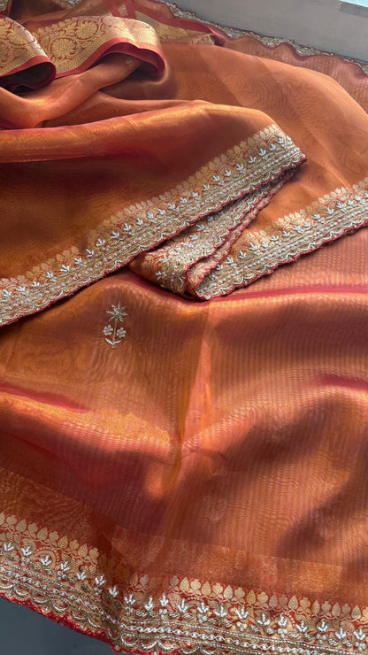 Zardozi Kutdana And Pearl On Tissue Silk Banarasi · 68 Artisan Hours of work · The Noor Edit