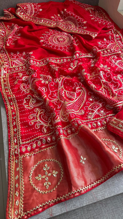 Sikhiya Gotta Patti On Munga Silk Lakdi Patta · 48 Artisan Hours of work · The Gajra Edit
