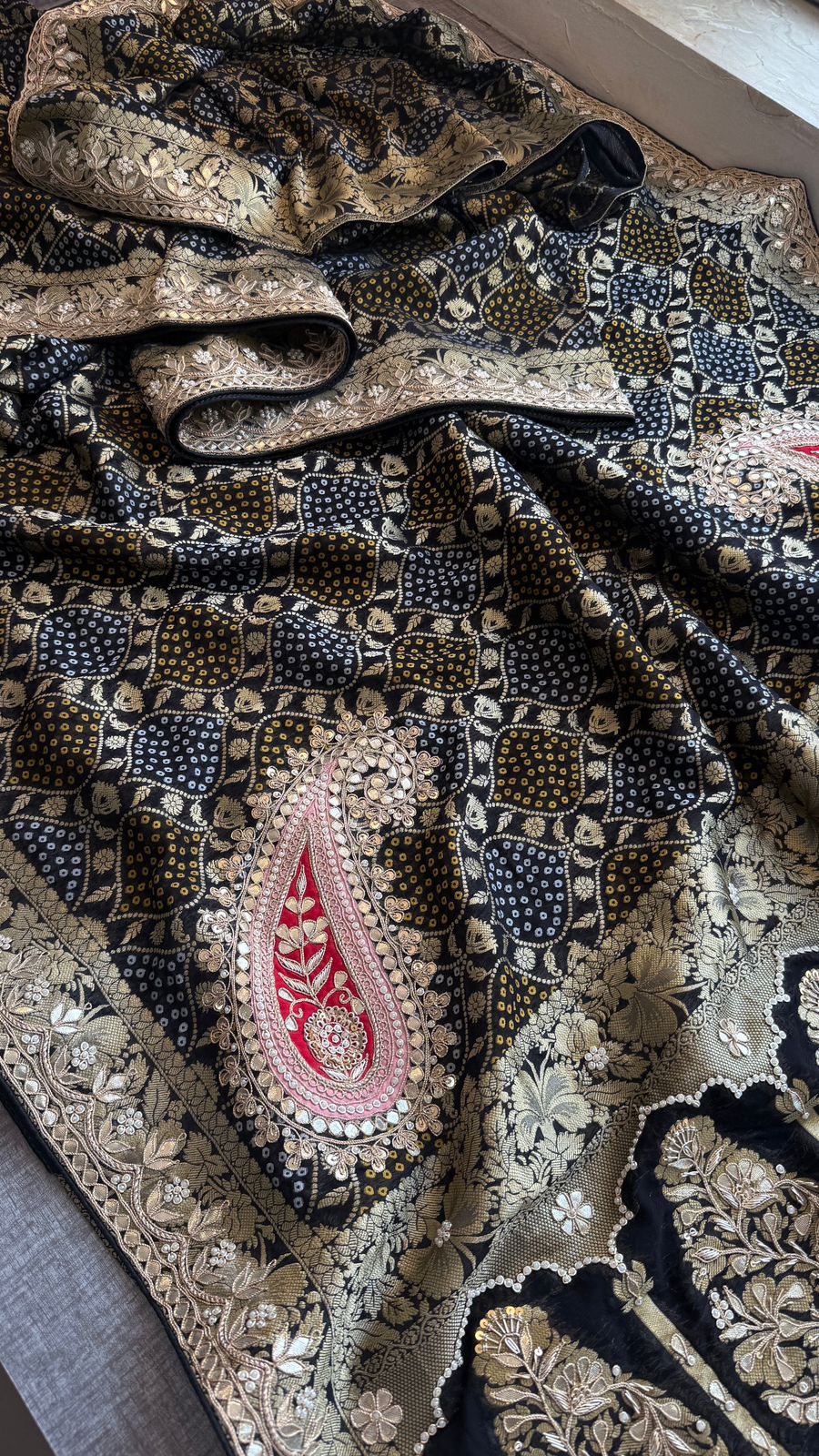 Zardozi Gotta Patti Pearl And Sequins On Khaddi Georgette Banarasi · 68 Artisan Hours of work · The Mehfil Edit