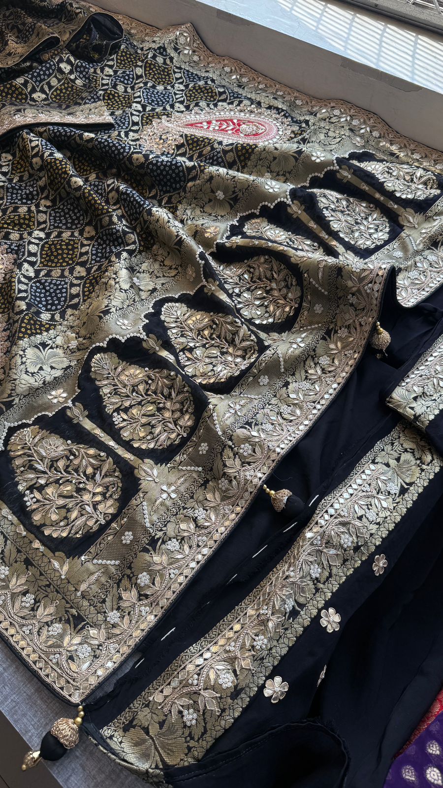 Zardozi Gotta Patti Pearl And Sequins On Khaddi Georgette Banarasi · 68 Artisan Hours of work · The Mehfil Edit