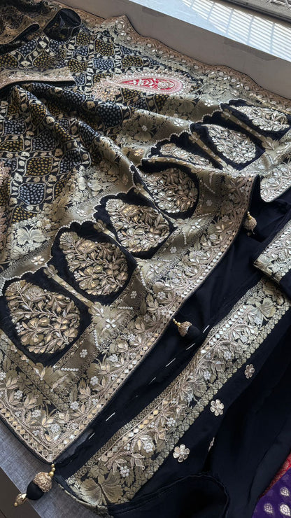Zardozi Gotta Patti Pearl And Sequins On Khaddi Georgette Banarasi · 68 Artisan Hours of work · The Mehfil Edit