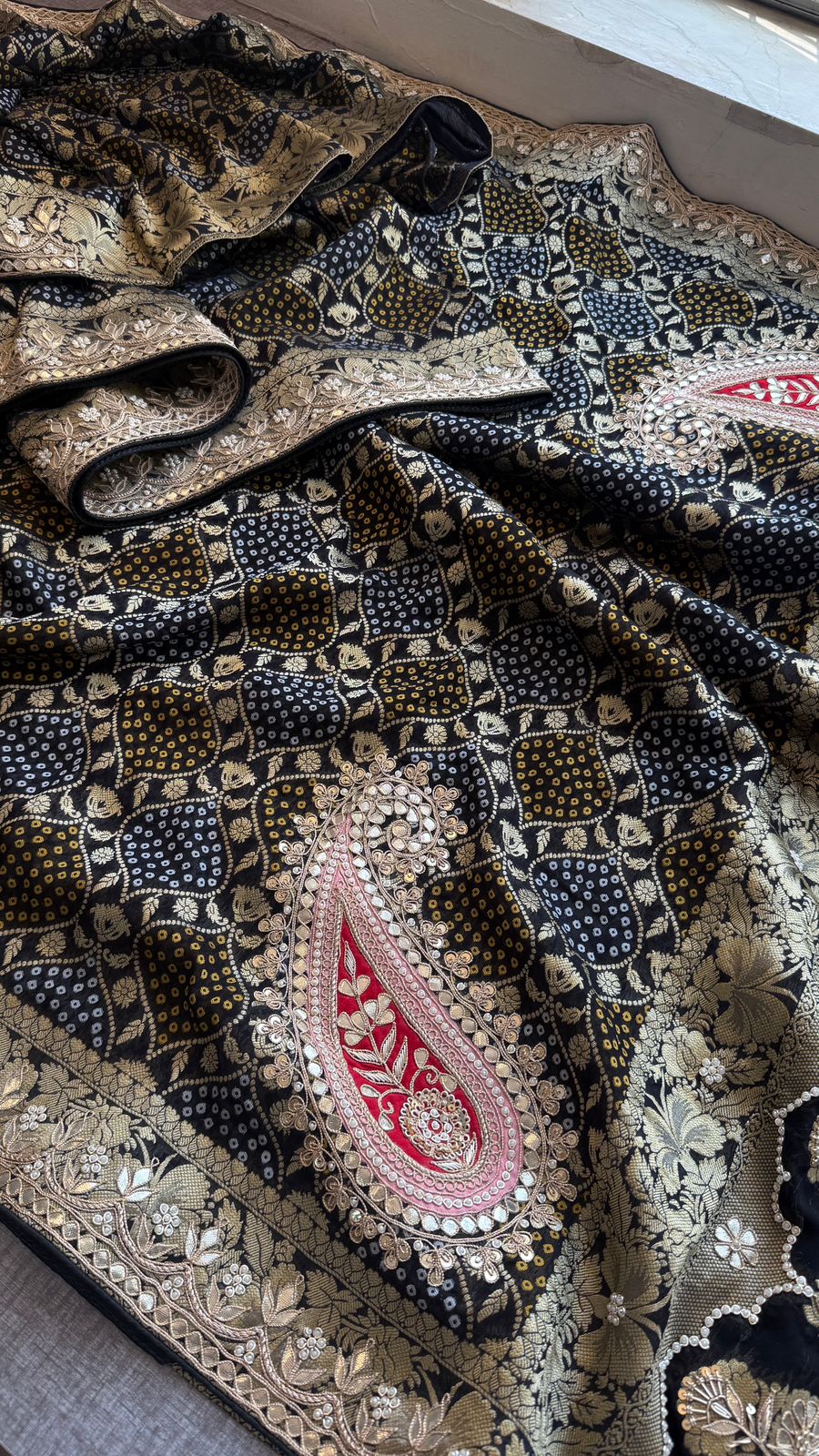 Zardozi Gotta Patti Pearl And Sequins On Khaddi Georgette Banarasi · 68 Artisan Hours of work · The Mehfil Edit
