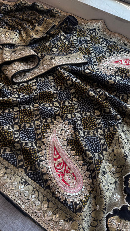 Zardozi Gotta Patti Pearl And Sequins On Khaddi Georgette Banarasi · 68 Artisan Hours of work · The Mehfil Edit
