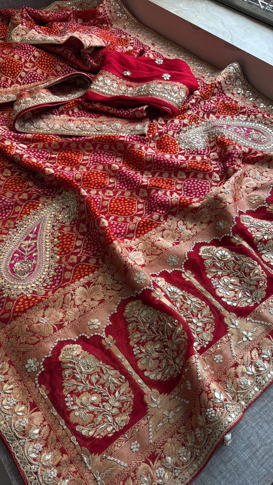 Zardozi Gotta Patti Pearl And Sequins On Khaddi Georgette Banarasi · 68 Artisan Hours of work · The Mehfil Edit