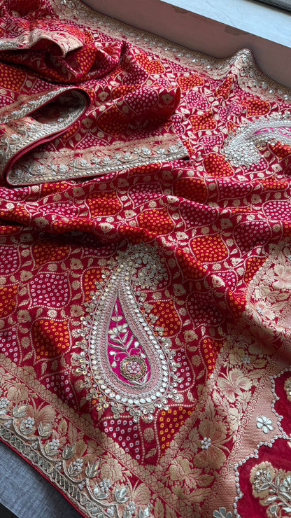 Zardozi Gotta Patti Pearl And Sequins On Khaddi Georgette Banarasi · 68 Artisan Hours of work · The Mehfil Edit