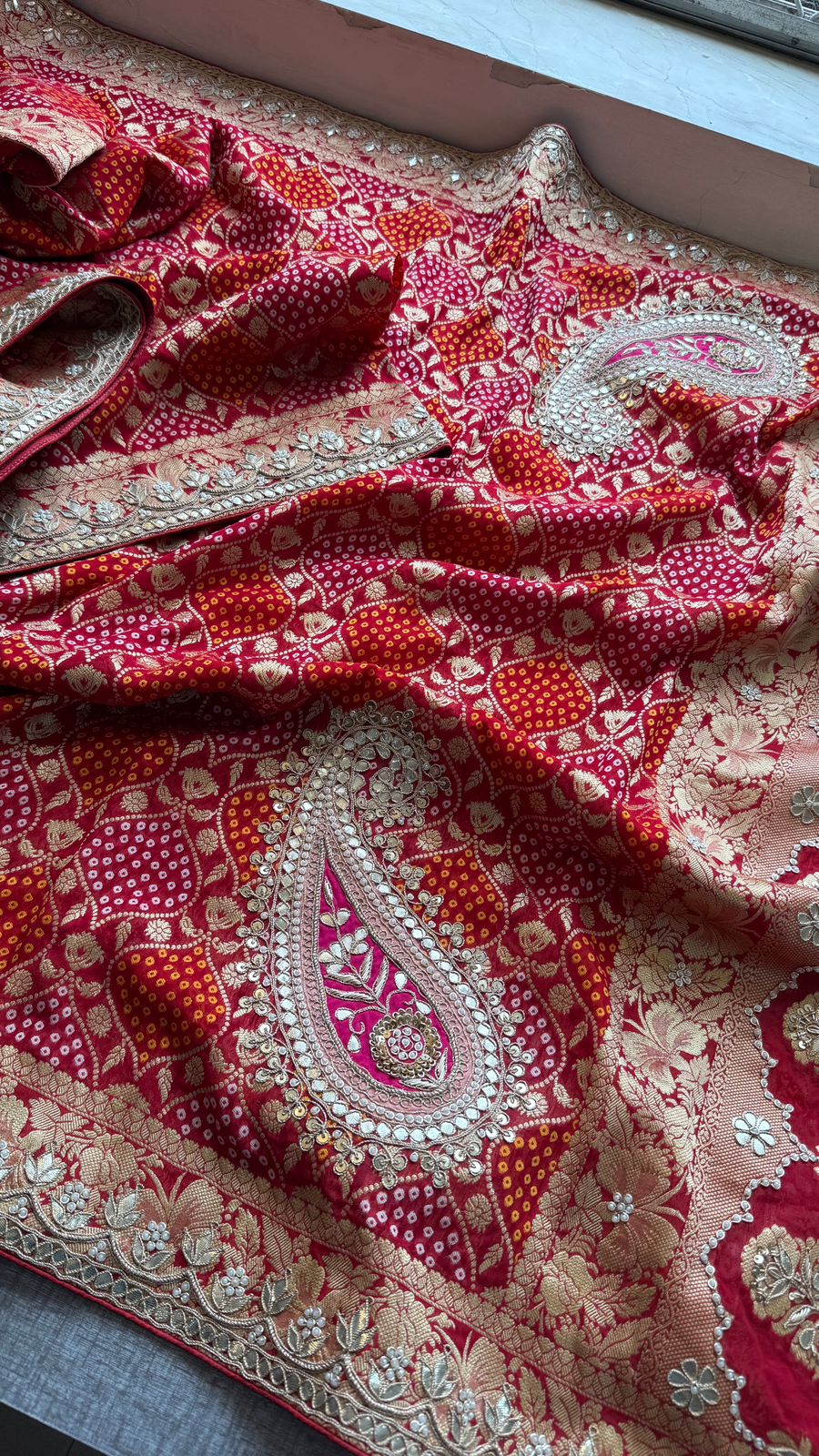 Zardozi Gotta Patti Pearl And Sequins On Khaddi Georgette Banarasi · 68 Artisan Hours of work · The Mehfil Edit