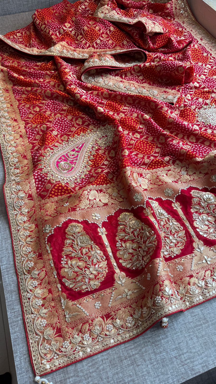 Zardozi Gotta Patti Pearl And Sequins On Khaddi Georgette Banarasi · 68 Artisan Hours of work · The Mehfil Edit