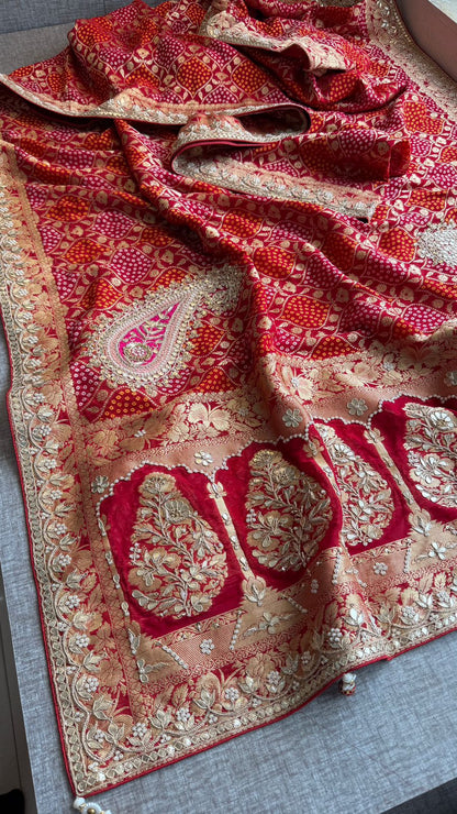 Zardozi Gotta Patti Pearl And Sequins On Khaddi Georgette Banarasi · 68 Artisan Hours of work · The Mehfil Edit