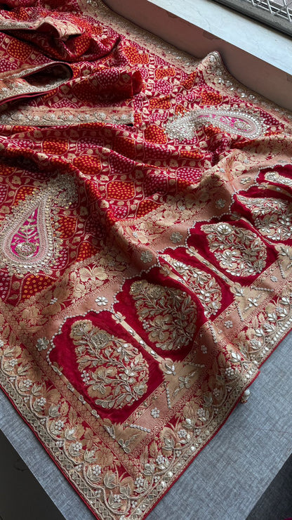 Zardozi Gotta Patti Pearl And Sequins On Khaddi Georgette Banarasi · 68 Artisan Hours of work · The Mehfil Edit