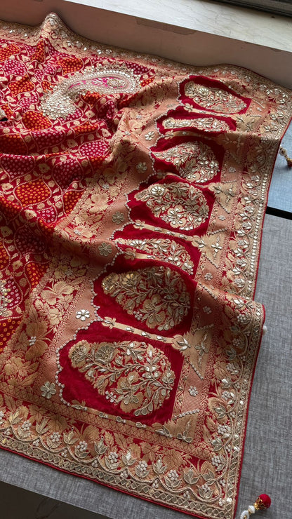 Zardozi Gotta Patti Pearl And Sequins On Khaddi Georgette Banarasi · 68 Artisan Hours of work · The Mehfil Edit