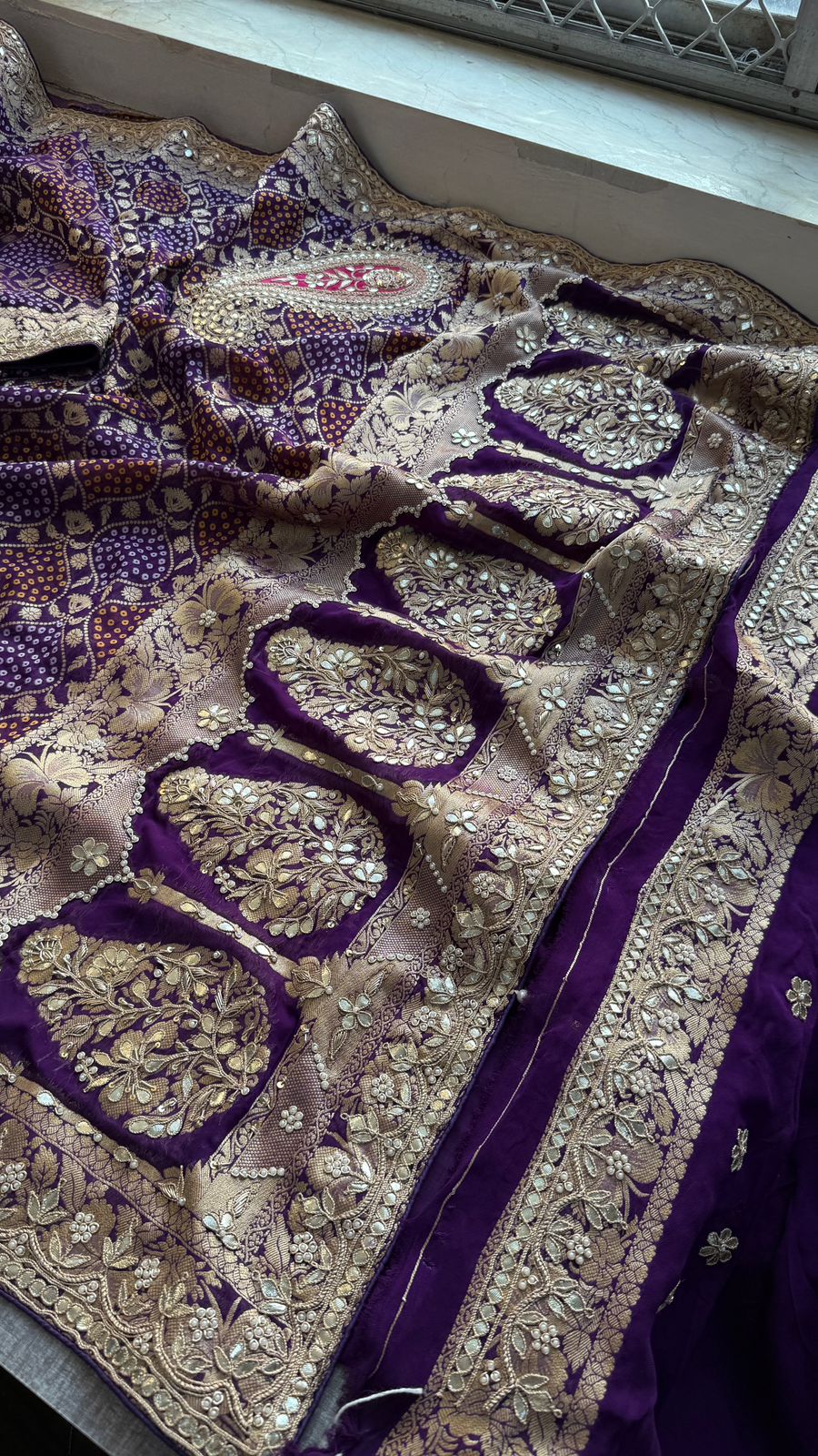 Zardozi Gotta Patti Pearl And Sequins On Khaddi Georgette Banarasi · 68 Artisan Hours of work · The Mehfil Edit
