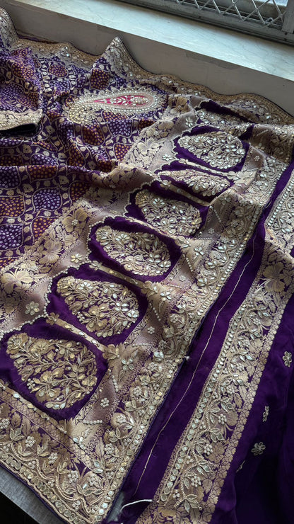 Zardozi Gotta Patti Pearl And Sequins On Khaddi Georgette Banarasi · 68 Artisan Hours of work · The Mehfil Edit